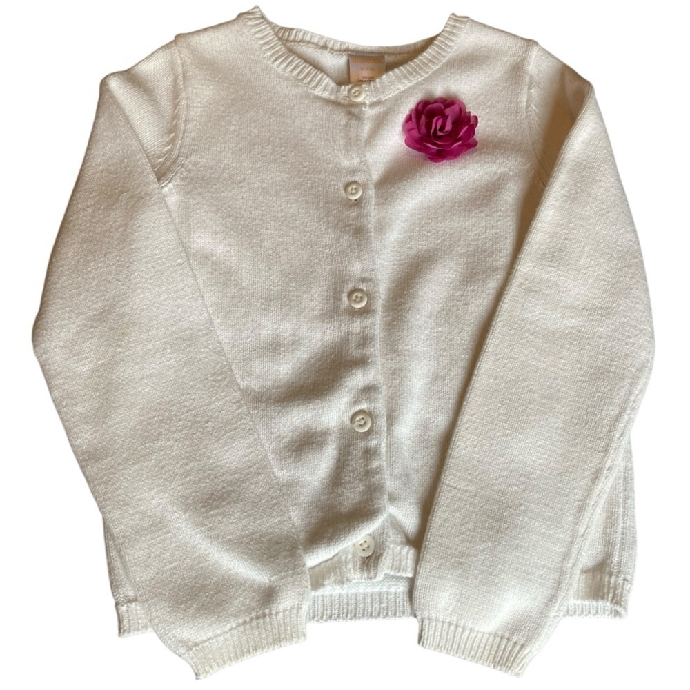 Gymboree White Cardigan with Pink Flower